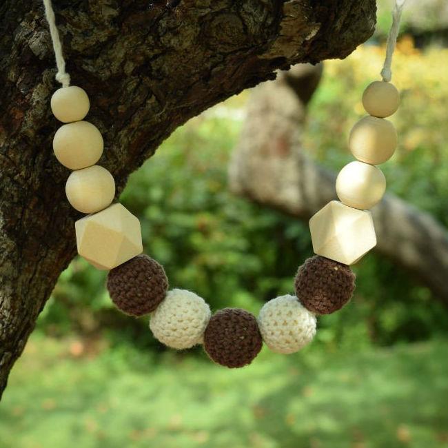 safe all natural teething necklace for mom and baby, wood teething jewelry